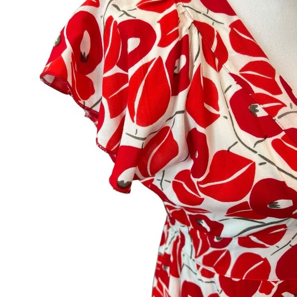 Karakorum Floral Poppy Print V Neck Fit & Flare Short Sleeve Dress Women’s Sz Lg - Picture 6 of 14